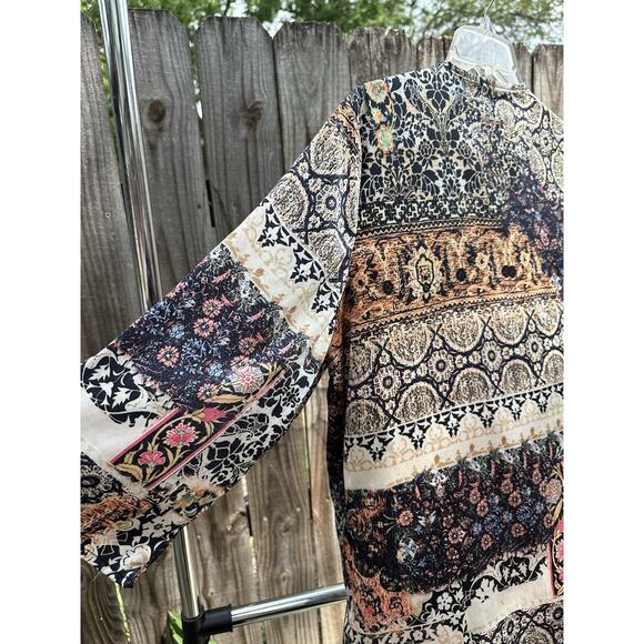 Urban Mango Boho Tunic Top Women’s Medium Patchwork Print Zip Front - Picture 3 of 5